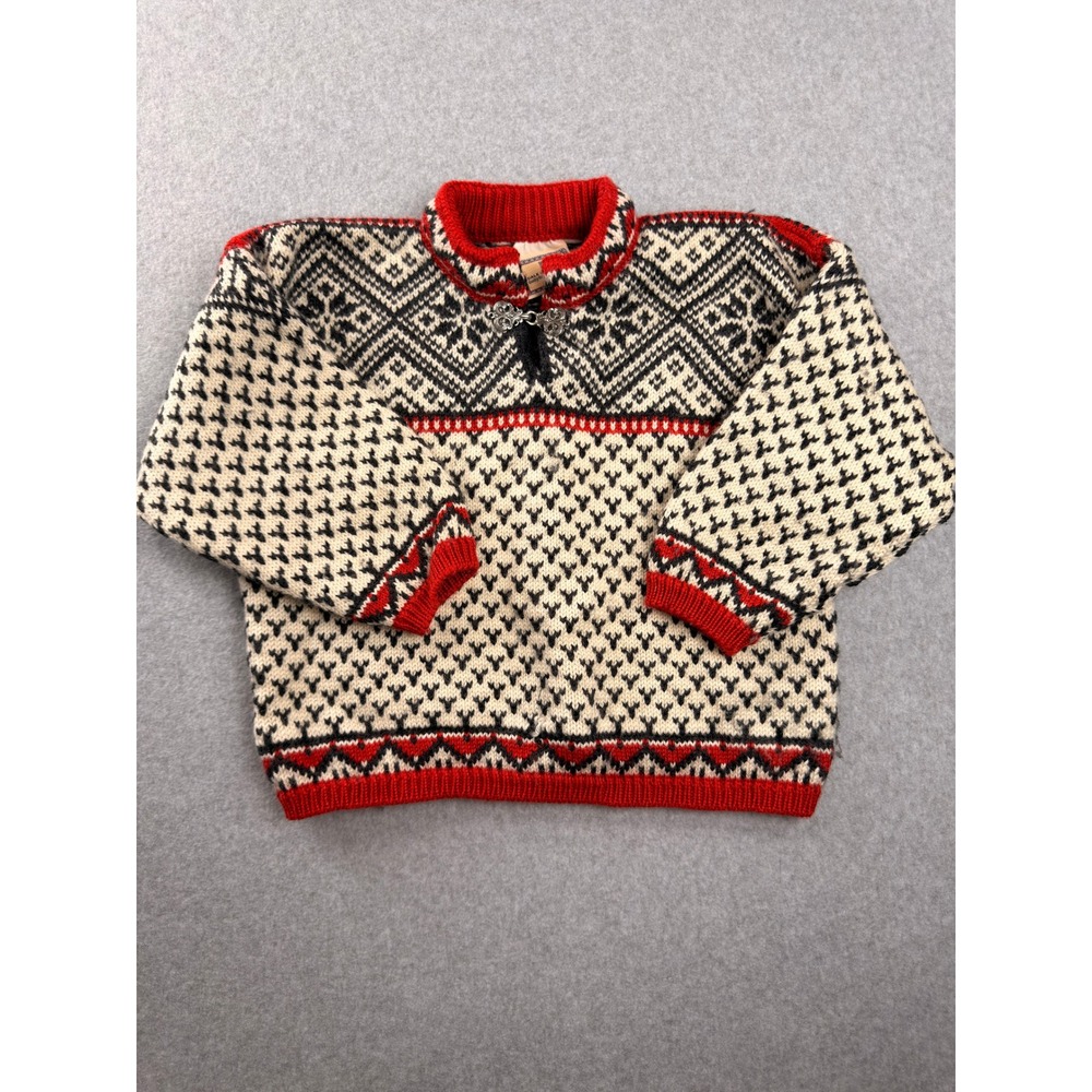 RARE Vtg Dale of Norway Kids Pure Wool Fair Isle Nordic Sweater Red Cream Size 6